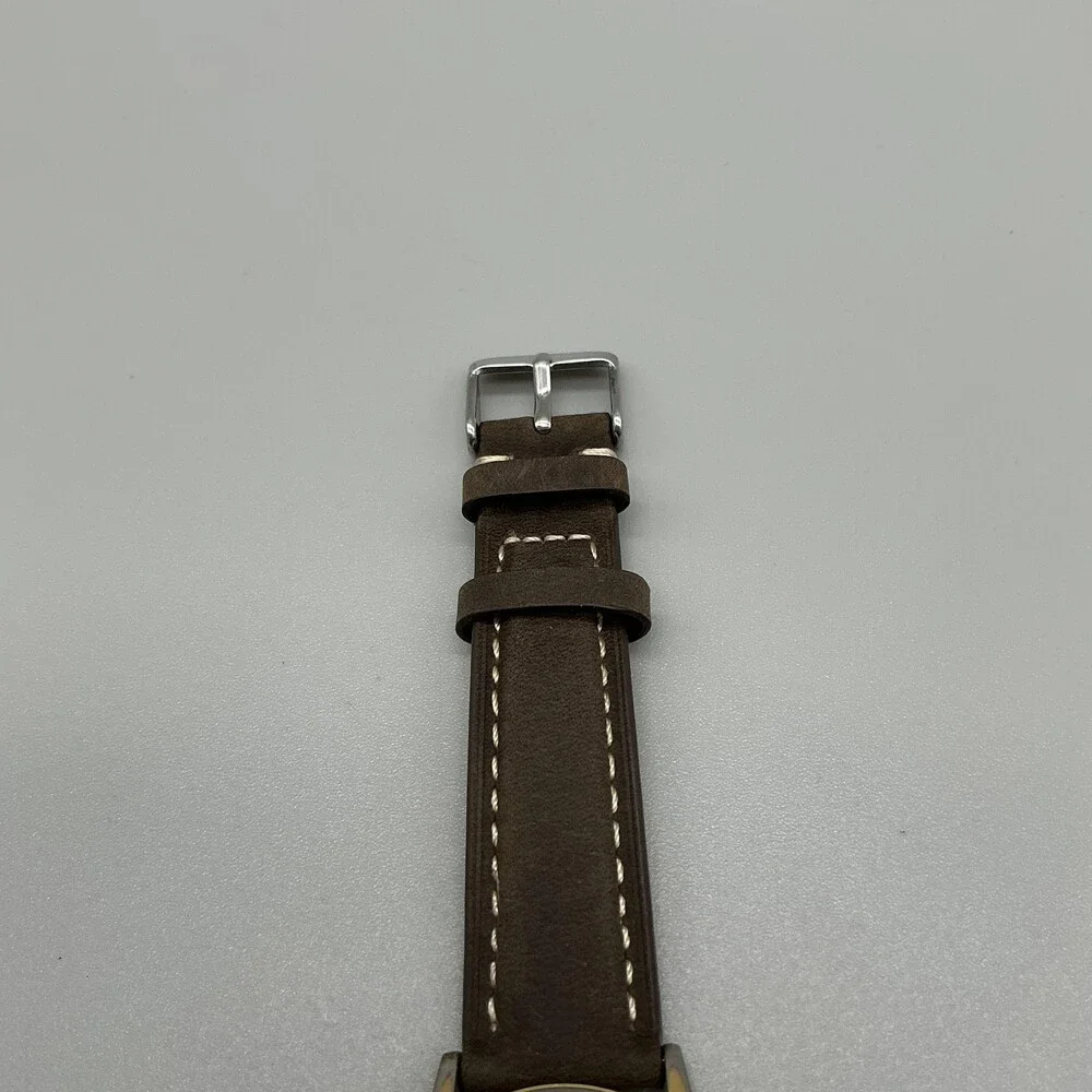 Vintage Seiko Mens Watch 32mm Black Dial Gold Tone Leather 5Y30-7A71 New Battery